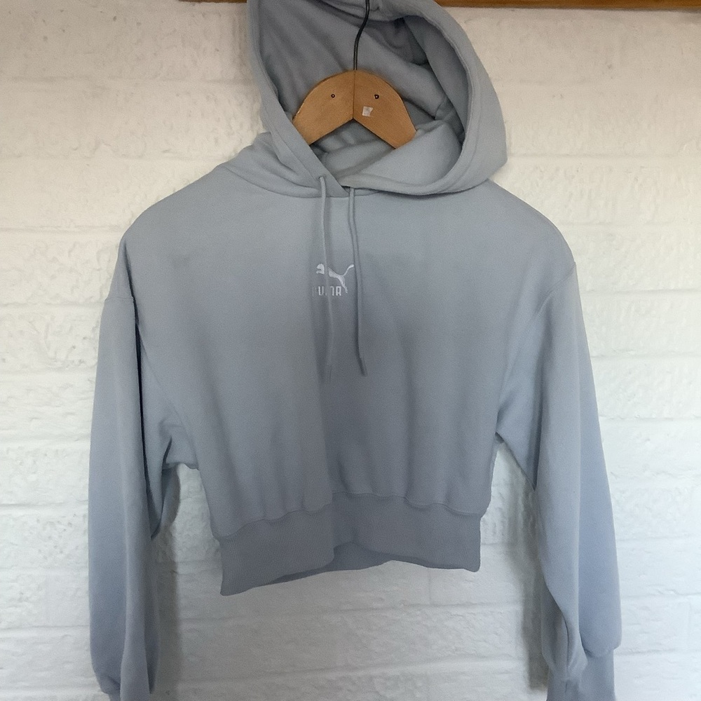 Puma Cropped Hoodie - Size S - Light Blue - Cotton - P2P 18” - Picture 7 of 8